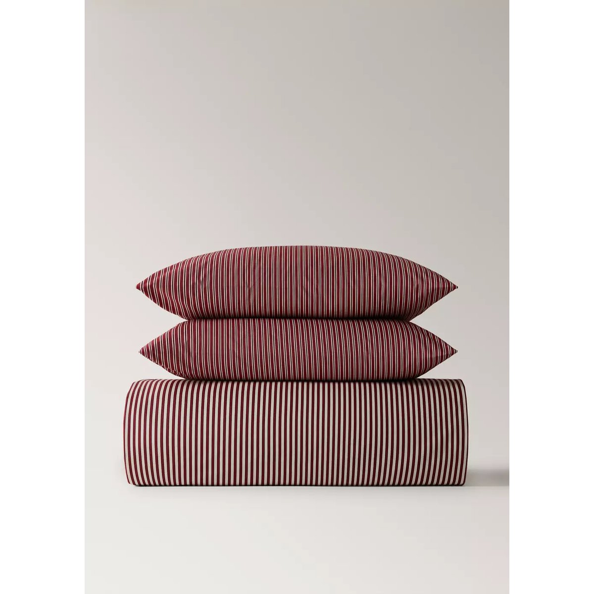 Housse de couette percale de coton 200 fils rayures réversible lit 90 cm grenat, MANGO HOME