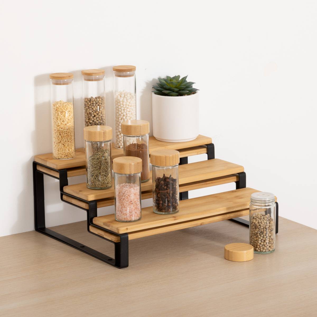 Support 2 racks 12 pots à épices ORDERA noir, 5FIVE SIMPLY SMART