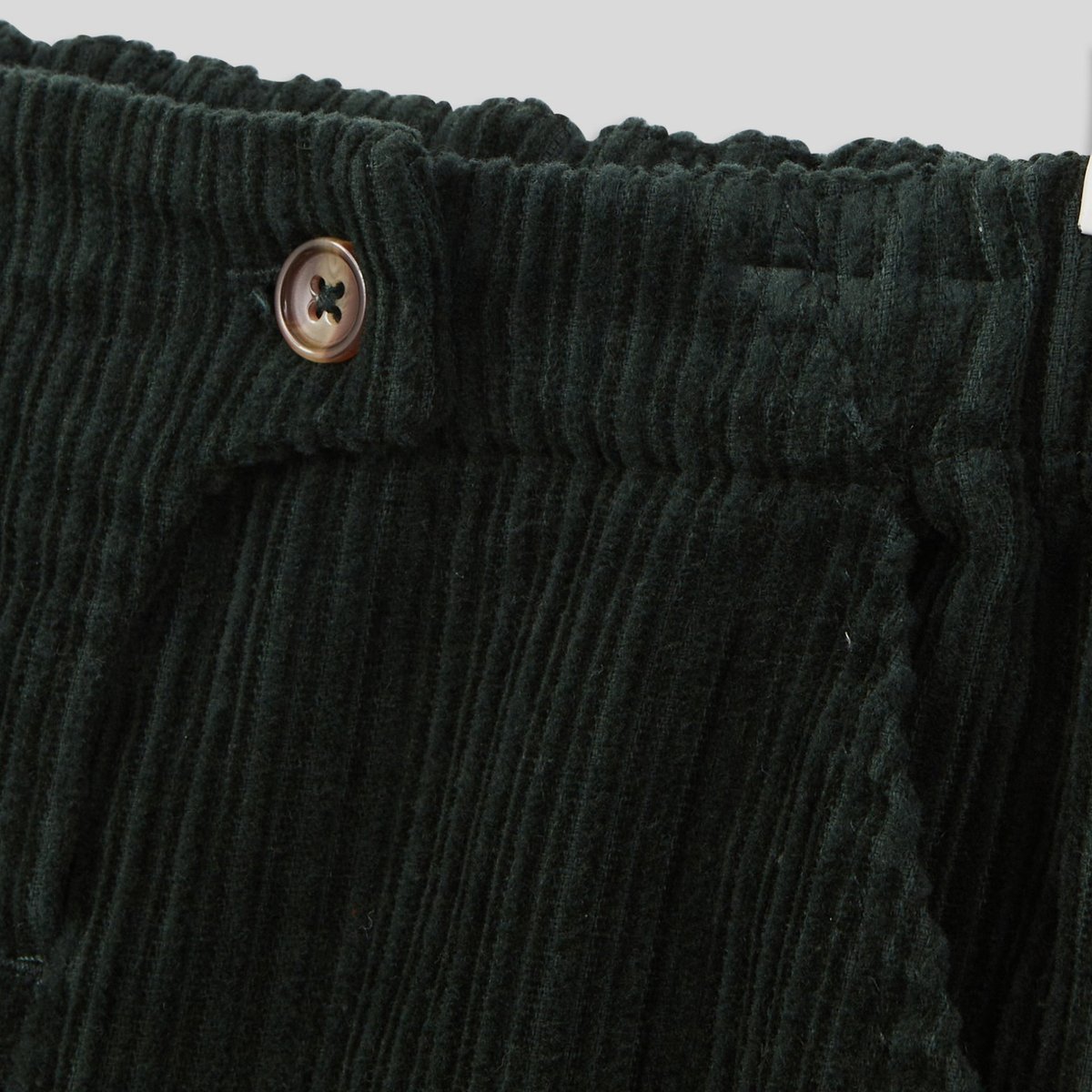 Pantalon uni en gros velours taille élastique dos et fermé avec un bouton devant, garçon, OEKO-TEX. sapin, BOUT'CHOU