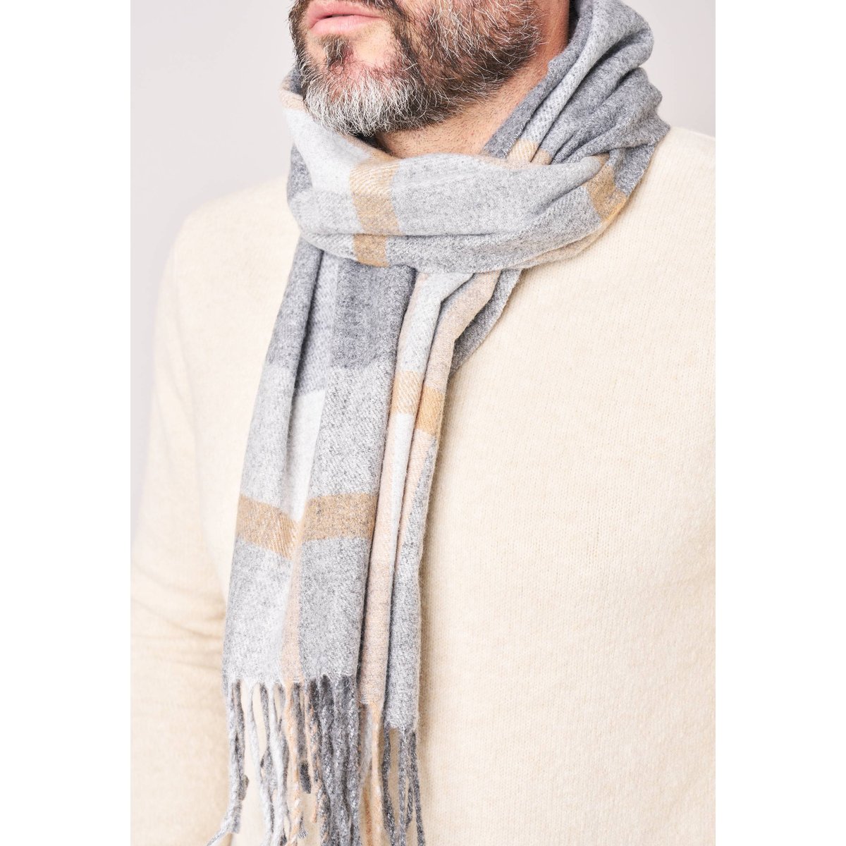 Écharpe homme à carreaux avec franges SIETO grey, DEELUXE