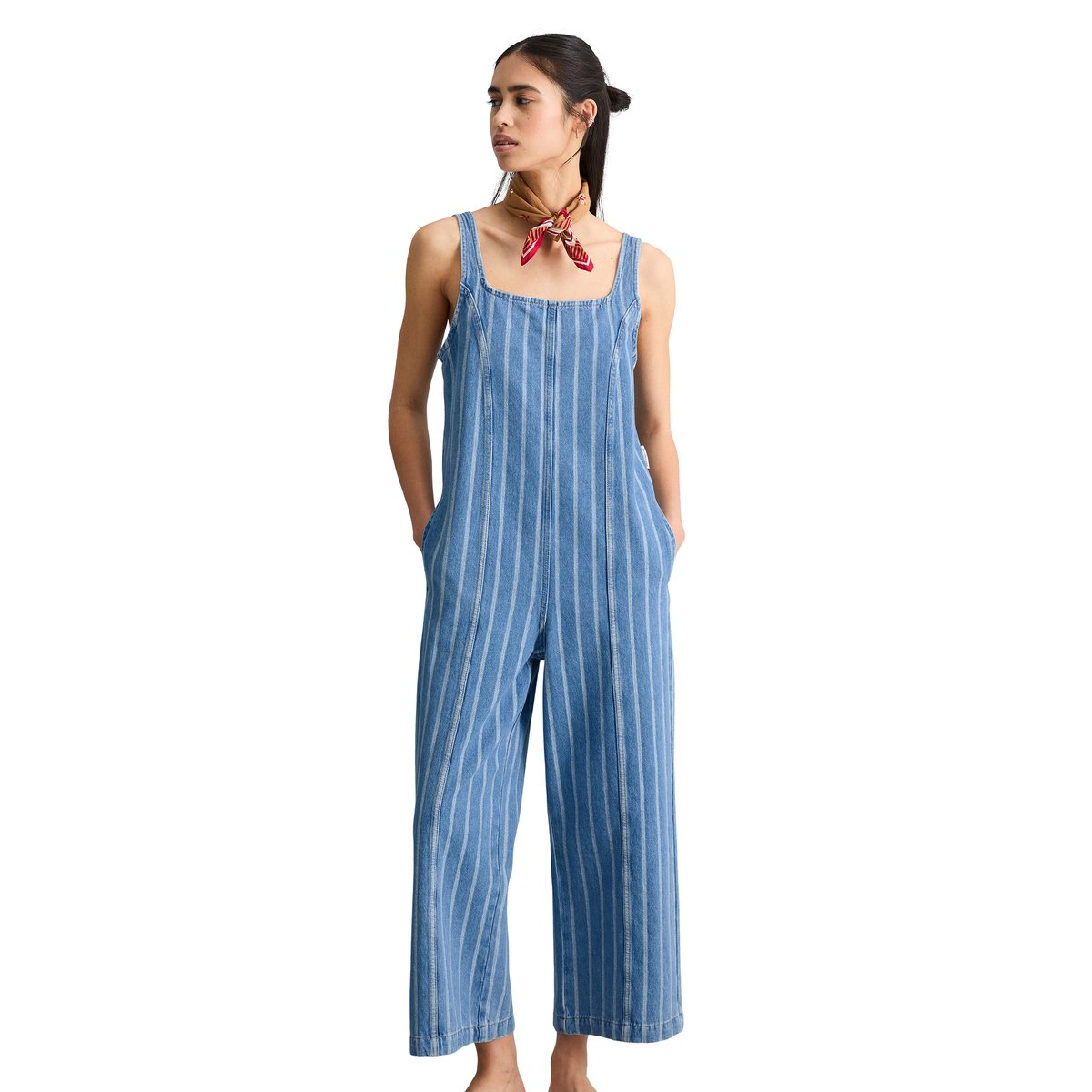 Salopette en jean rayée, coupe décontractée en pur coton bio bleu, MARC O’POLO DENIM