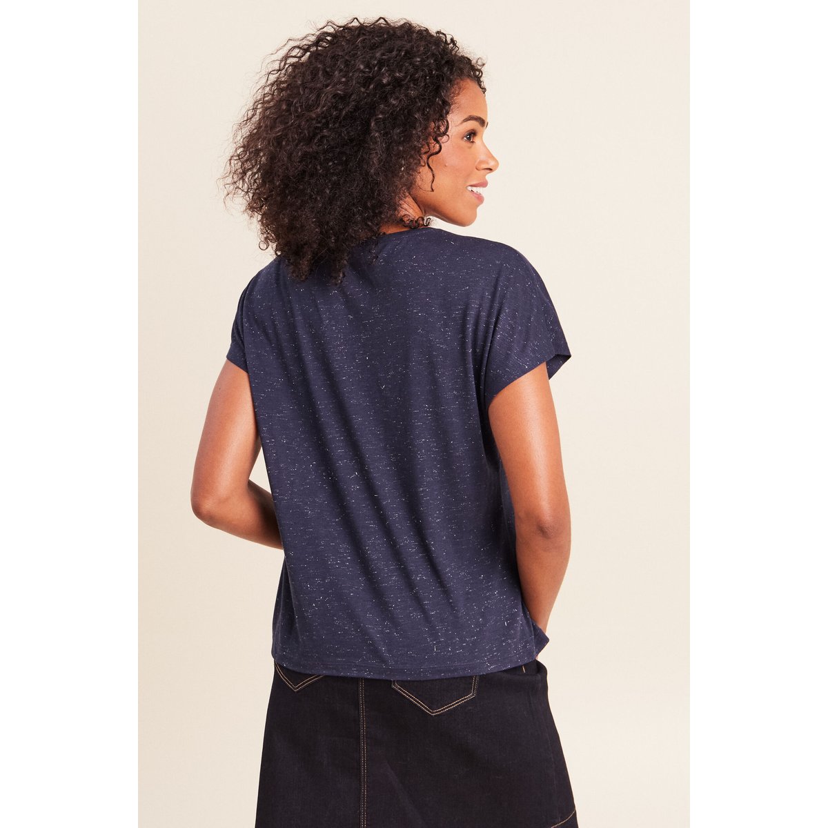 T-shirt à sequins manches courtes bleu marine, BREAL
