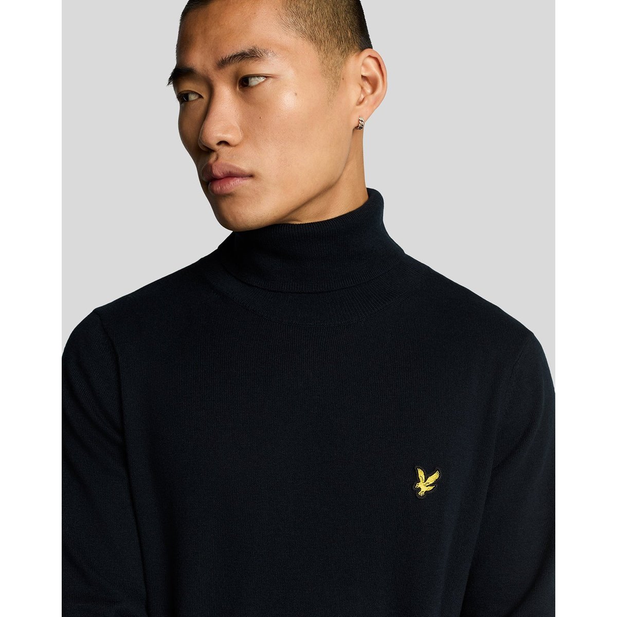 Pull en coton mérinos col roulé bleu foncé marine, LYLE & SCOTT