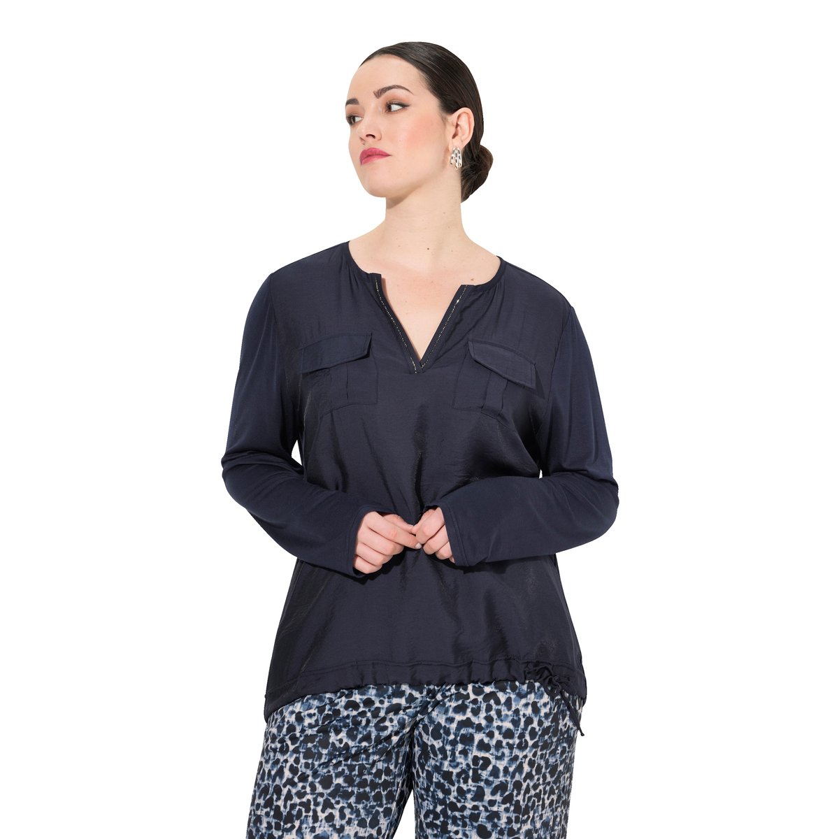 Blouse avec pierres fantaisie marine, ULLA POPKEN