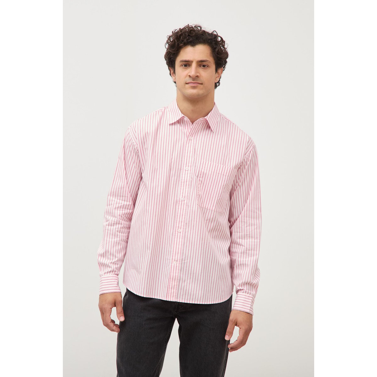 Chemise boyfriend en coton rose, BONOBO