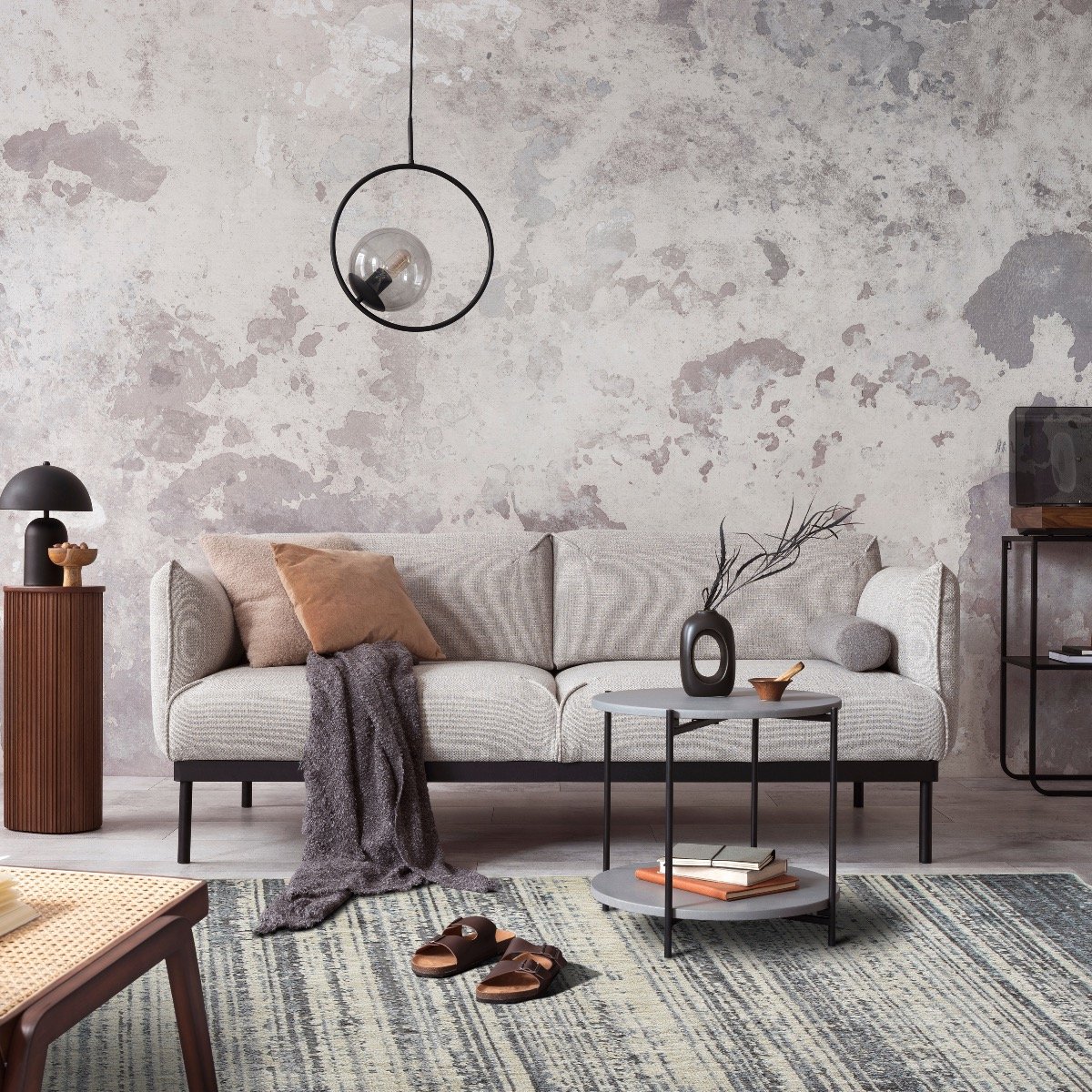 Tapis recyclé motif lignes RECYCLE LINES gris noir, THE DECO FACTORY