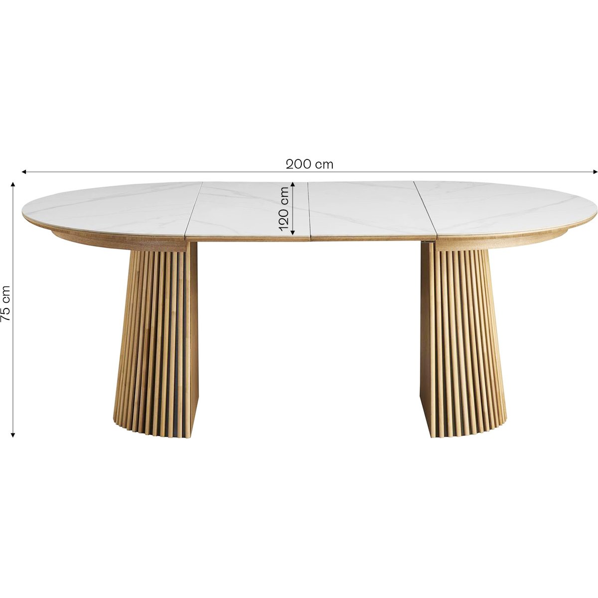 Table à manger ronde extensible en céramique bicolore 6/8 places - ADA marbre et bois clair, HOMIFAB