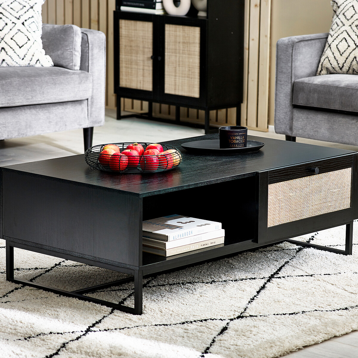 Indiya Rattan Storage Coffee Table black, SO'HOME