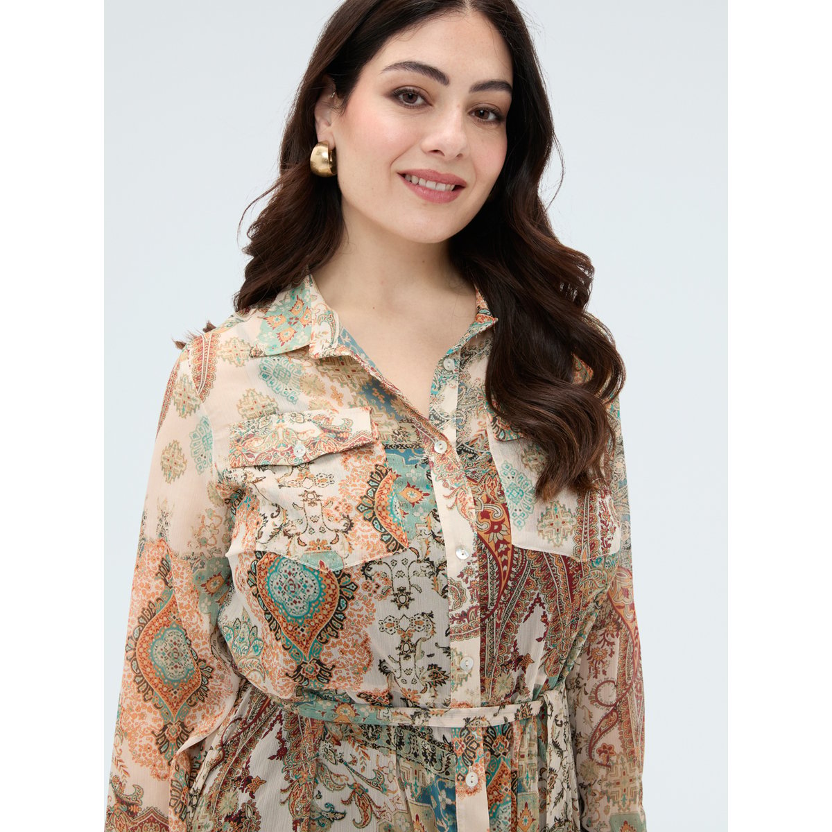 Robe chemisier imprimé paisley beige, FIORELLA RUBINO