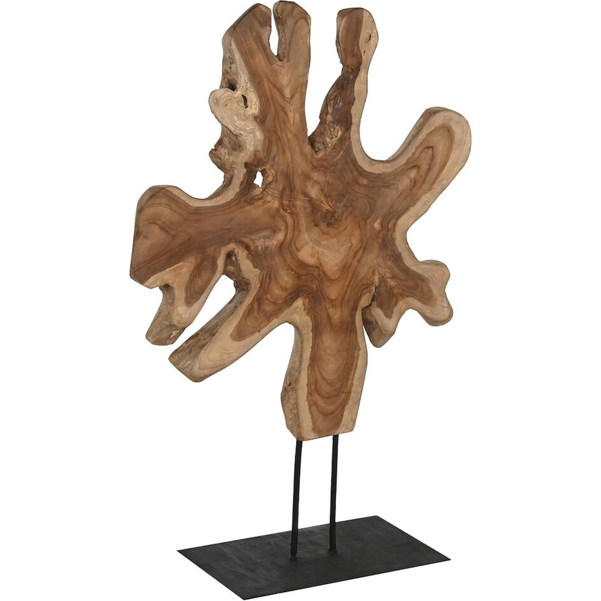 Sculpture décorative teck et fer, TALLAS INDO teck naturel et socle noir, RECOLLECTION