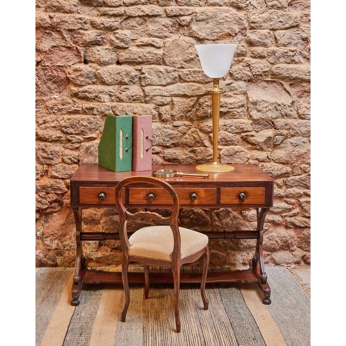Bureau anglais en bois Edouard N°503 - Bon état bois foncé, DEBONGOUT