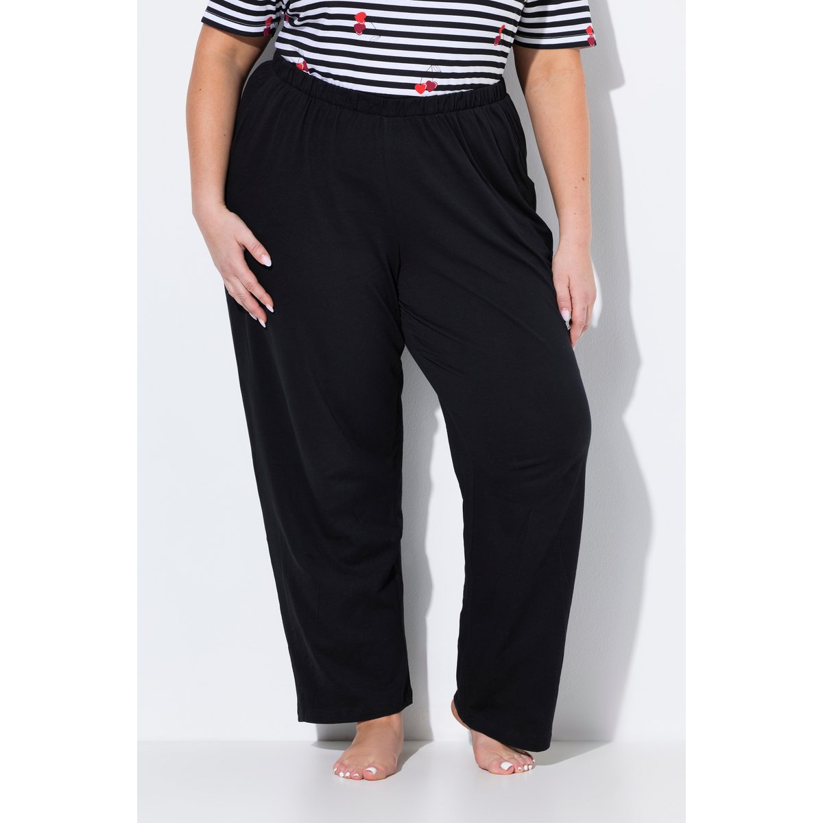 Pantalon de pyjama uni/cœurs, jambe longue noir, ULLA POPKEN