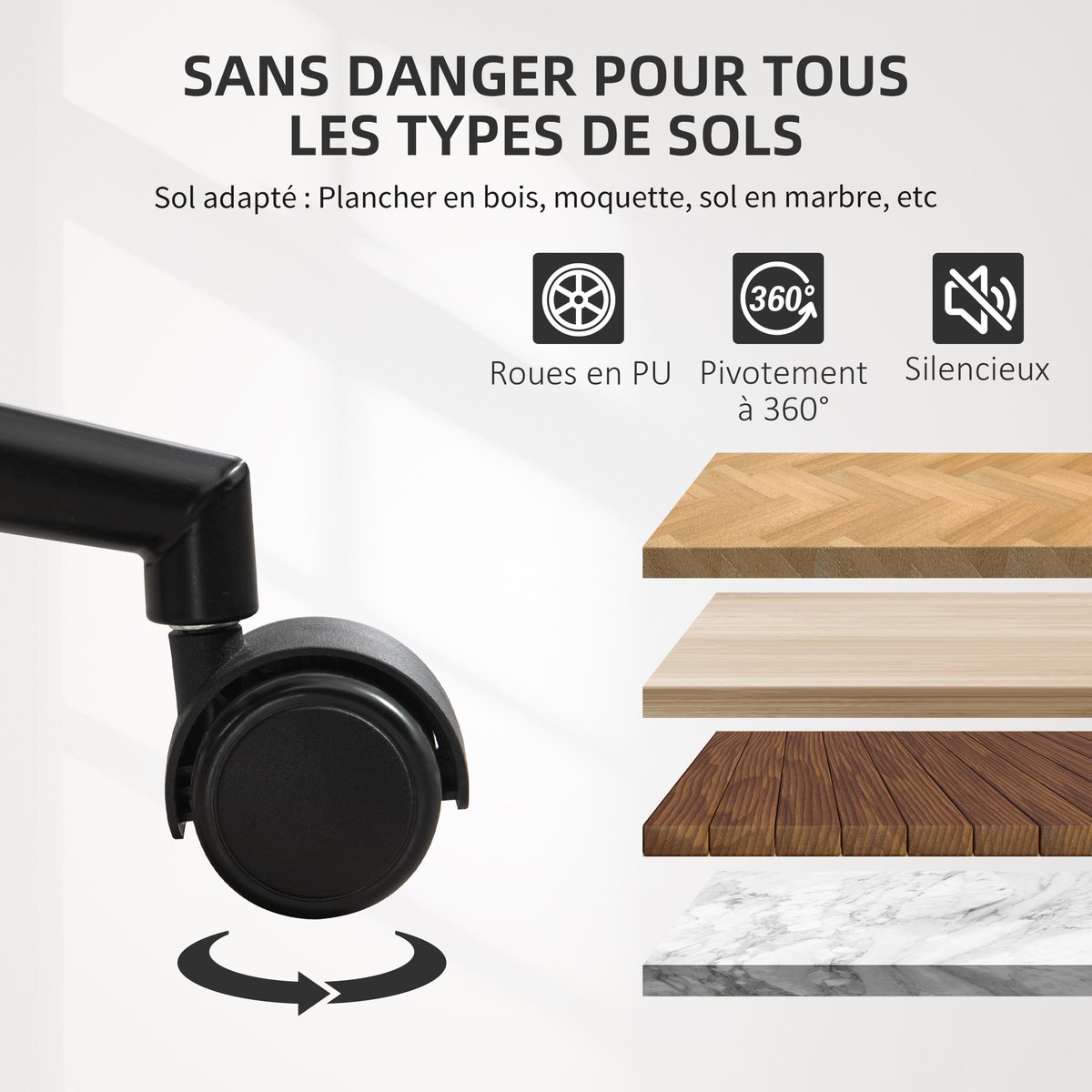 Chaise de bureau PU Noir noir et marron noyer, HOMCOM