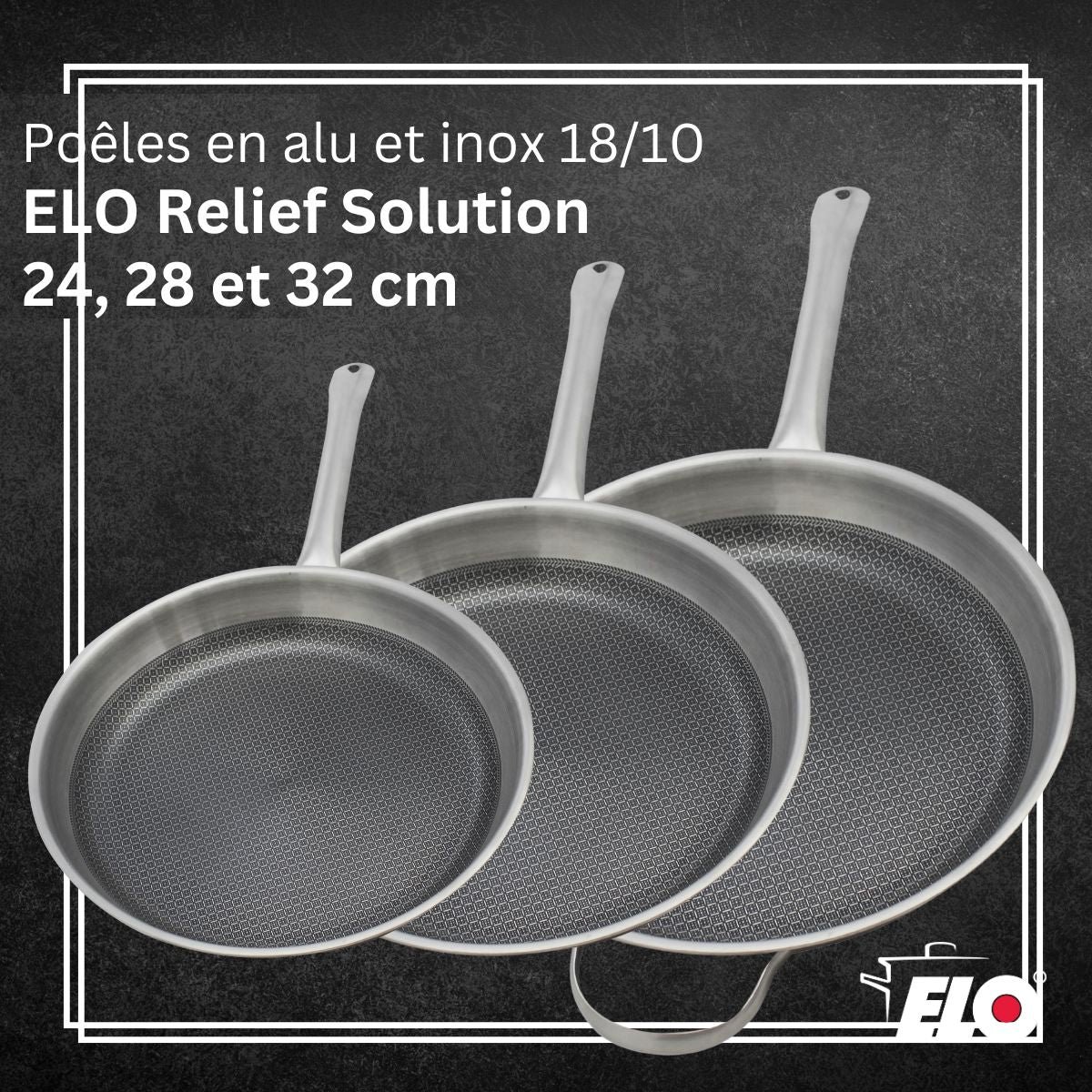 Set de 3 poêles 24/28/ avec 3 ustensiles RELIEF SOLUTION gris, ELO