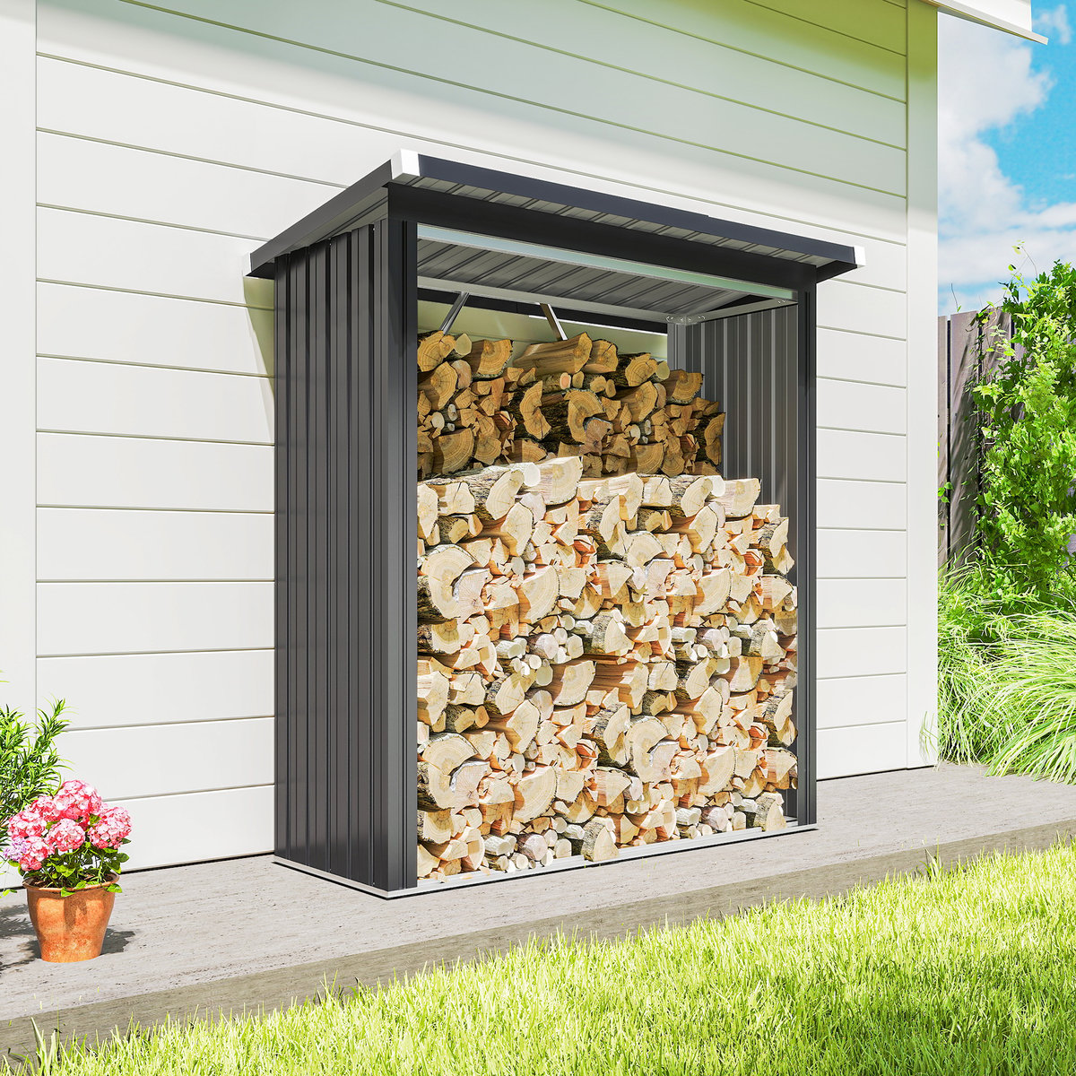Abri pour le stockage du bois Acier galvanisé gris foncé, OUTSUNNY
