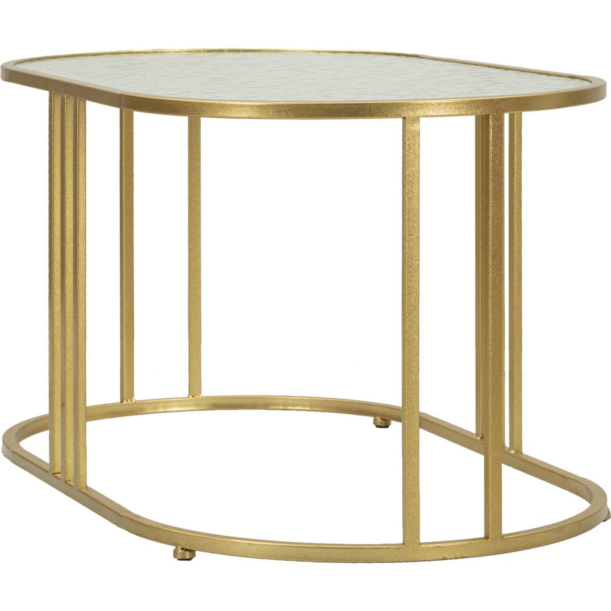 Table basse ovale en verre et fer GLAM doré, RECOLLECTION