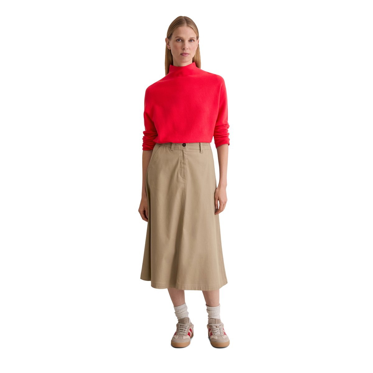 Pull-over seamless loose en coton bio doux rouge clair, MARC O'POLO