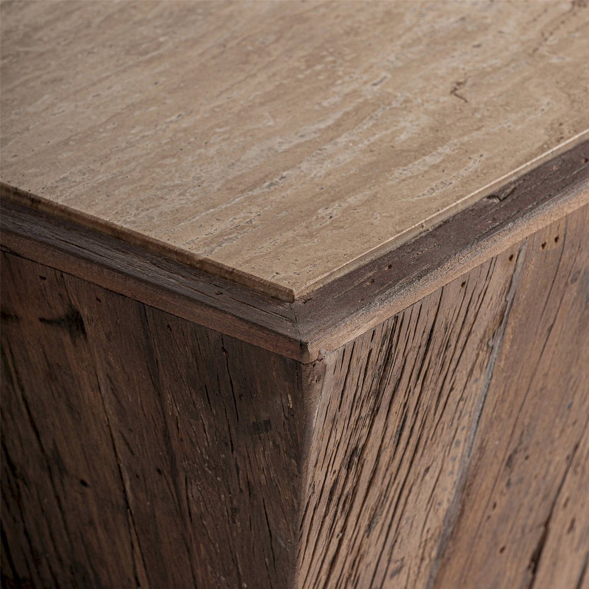 Table basse bois et travertin S.MERKEM marron et beige, RECOLLECTION