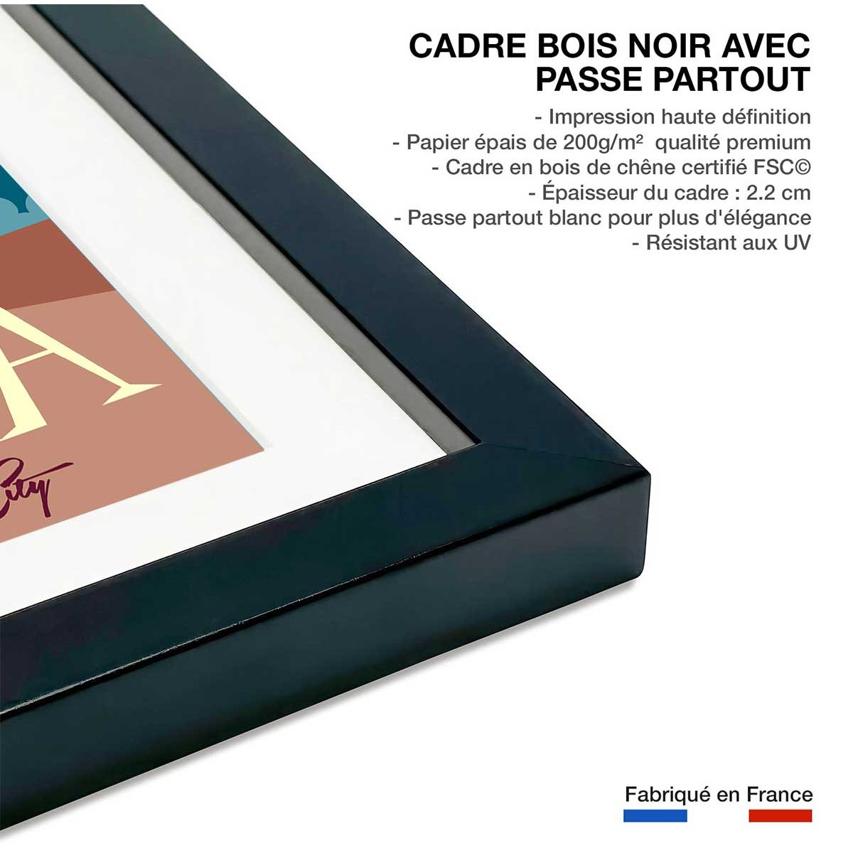 Affiche Voyage en amoureux affiche + cadre en bois - noir, HEXOA
