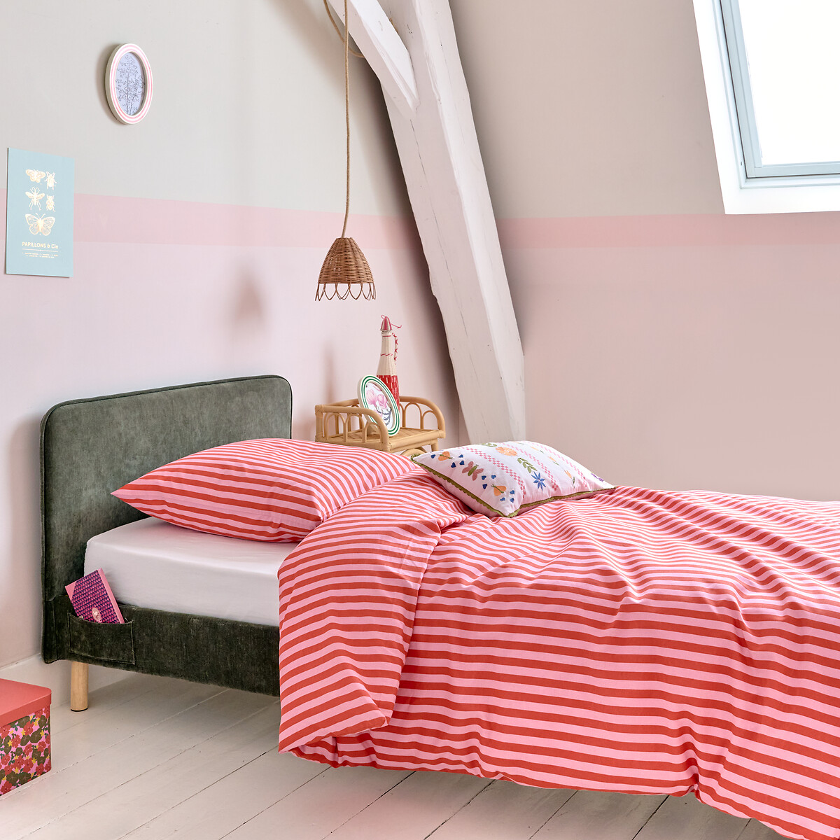 Gestoffeerd bed met lattenbodem, Roban groen , LA REDOUTE INTERIEURS