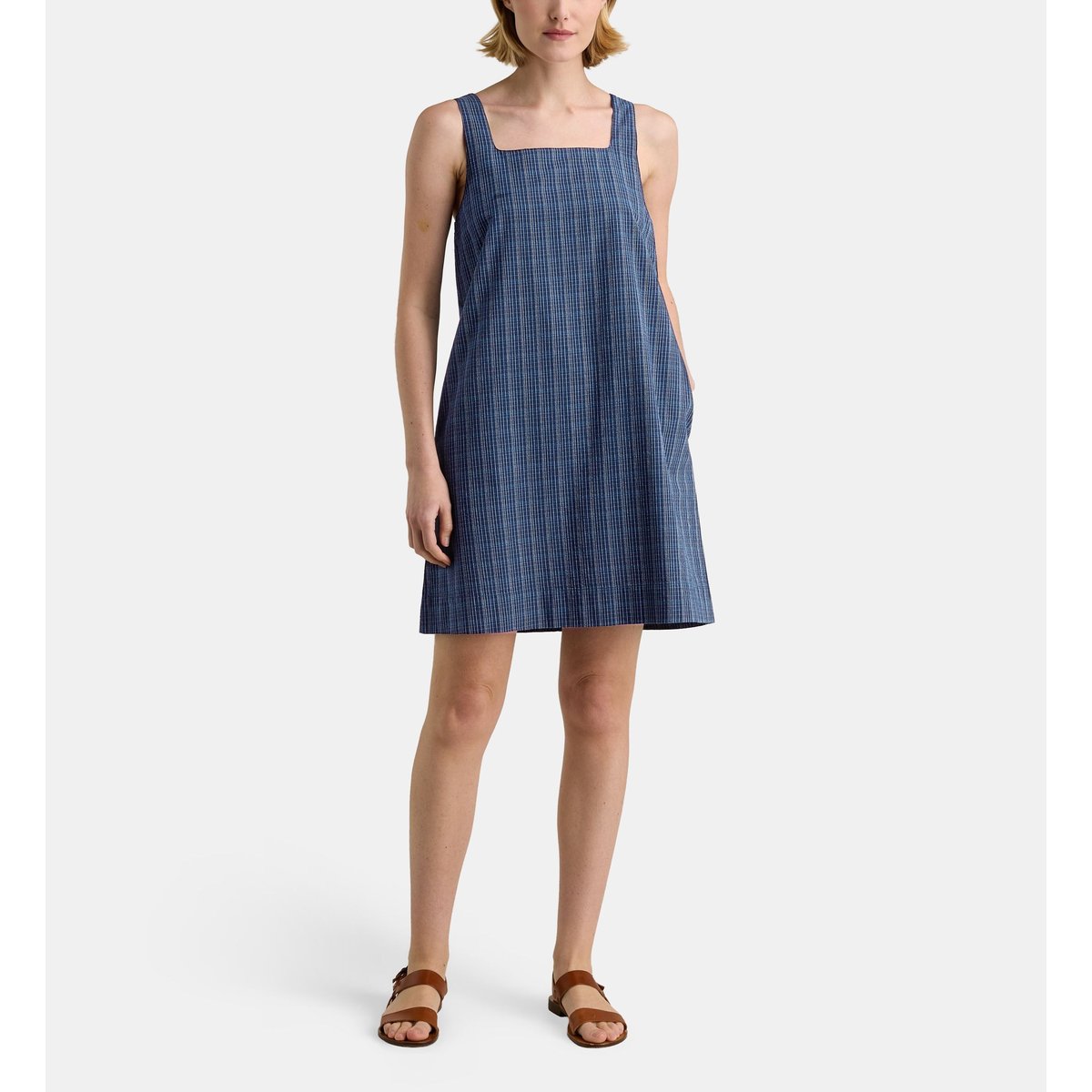 Robe droite courte eugenie azul à carreaux en coton bio bleu, GALERIES LAFAYETTE