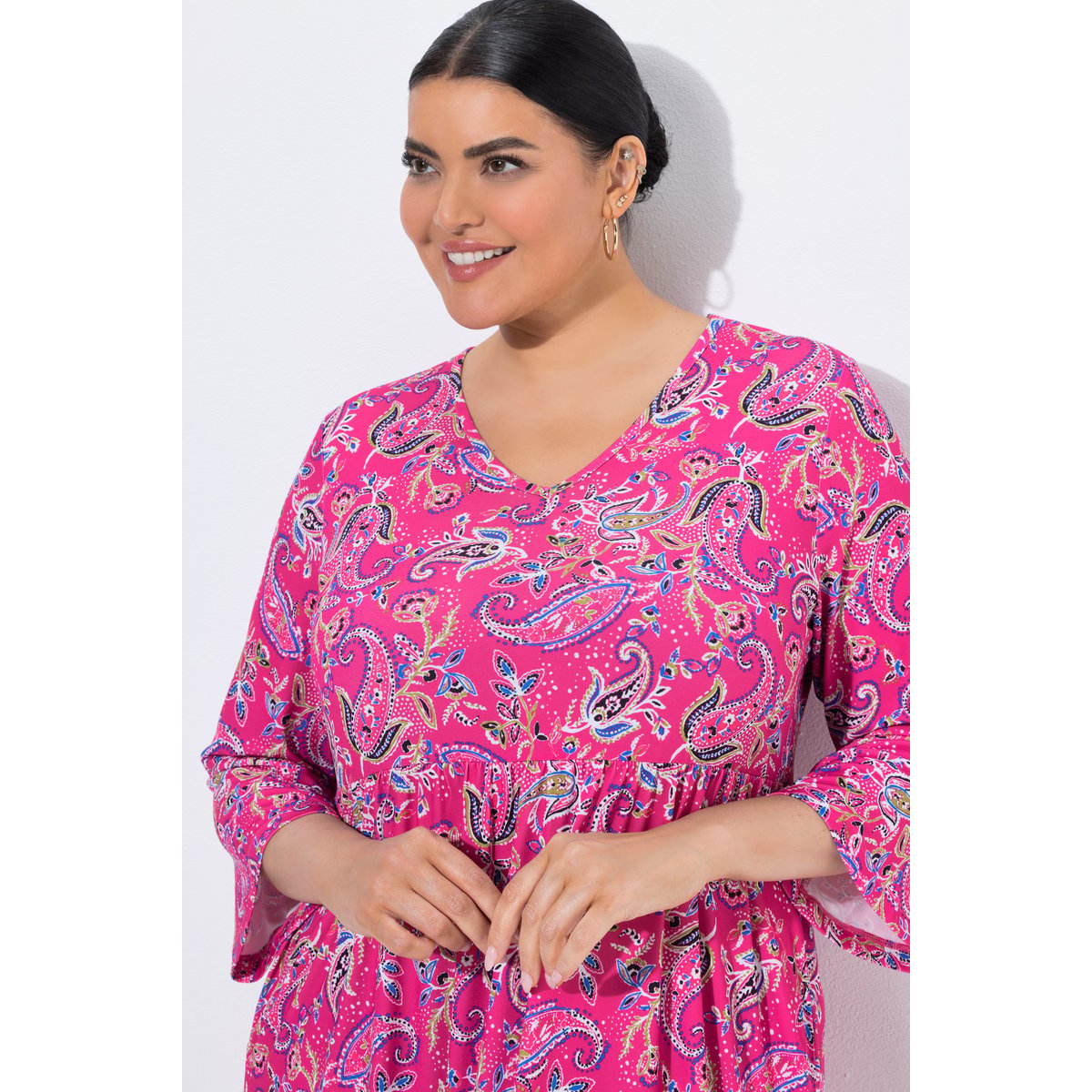 Robe en jersey motif cachemire fuchsia clair, ULLA POPKEN