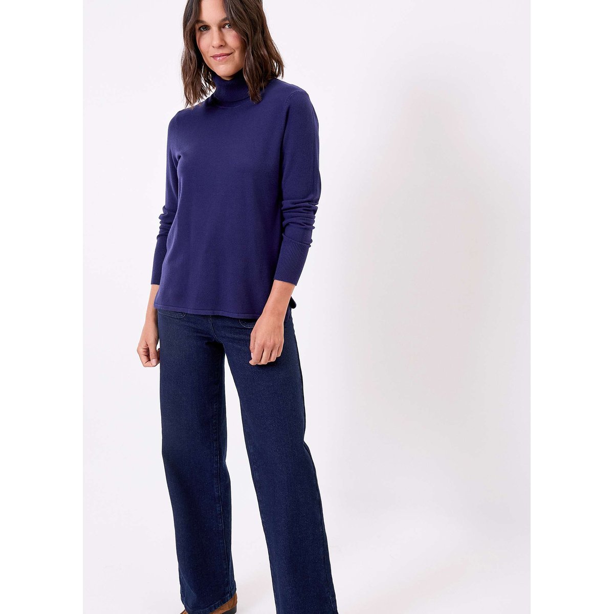 Pull maille col roulé uni BHOLA bleu navy, LA FIANCÉE