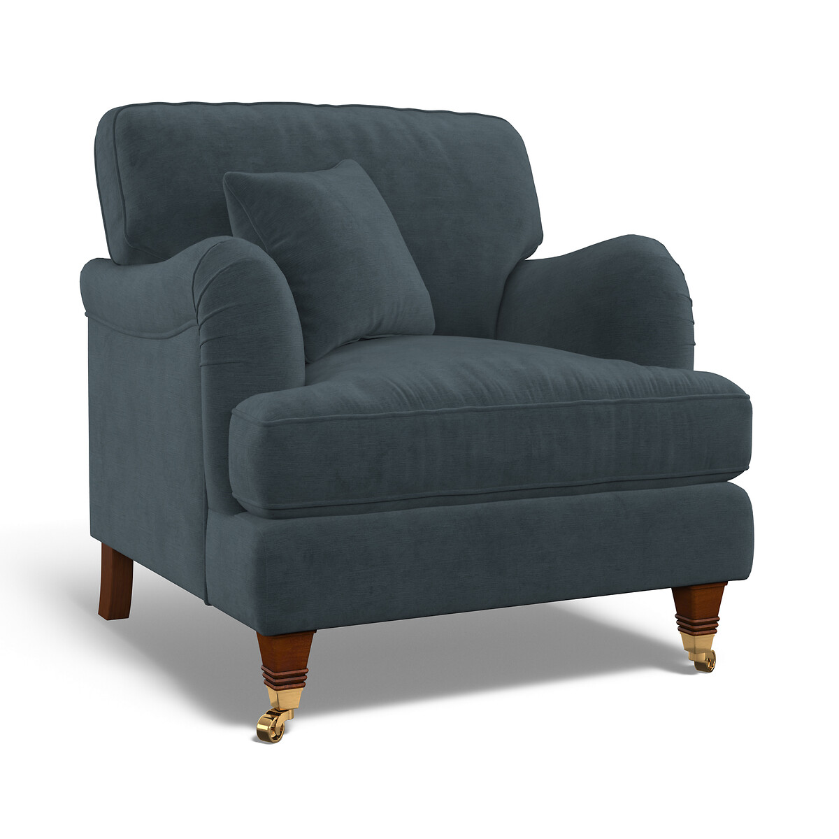 Emeline Textured Velvet Armchair with Castor Legs petrol blue, ÉDITÉ