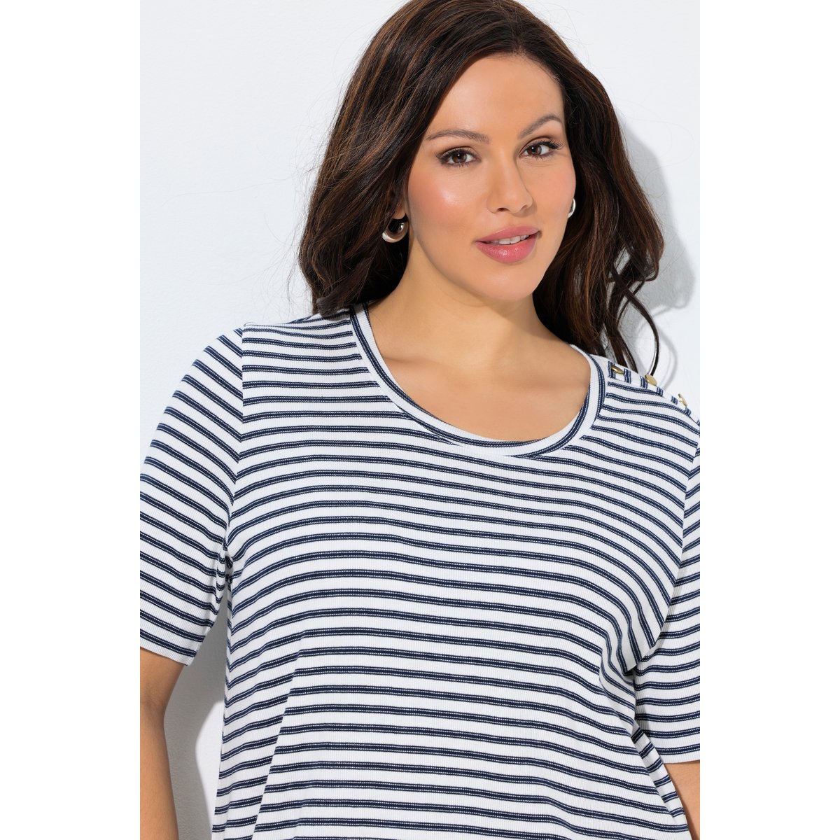 T-shirt col rond et manches courtes bleu encre, ULLA POPKEN
