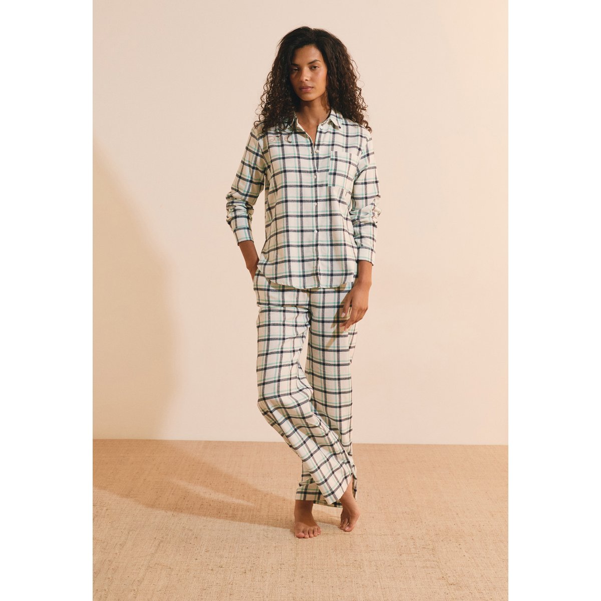 Chemise de pyjama à carreaux en coton ROSI bleu, ETAM
