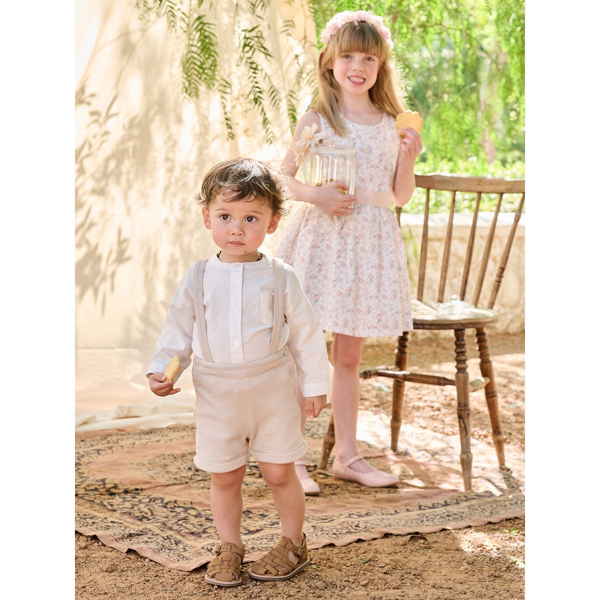 Ensemble bébé chemise et short cérémonie beige, VERTBAUDET