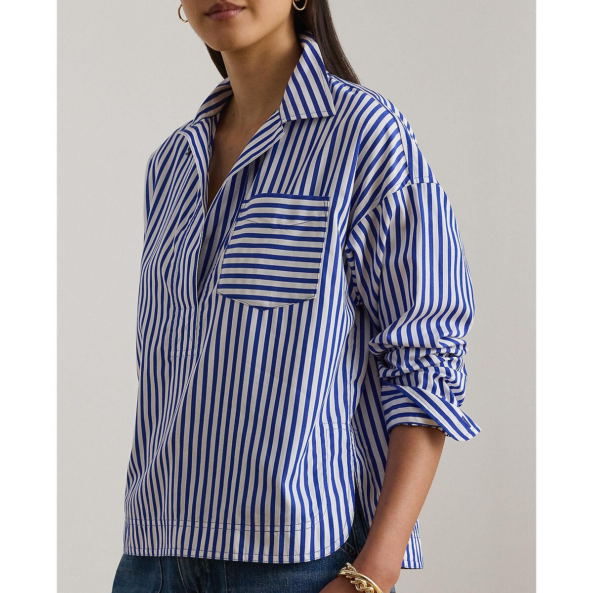 Gestreepte blouse met lange mouwen gestreept blauw/wit , LAUREN RALPH LAUREN