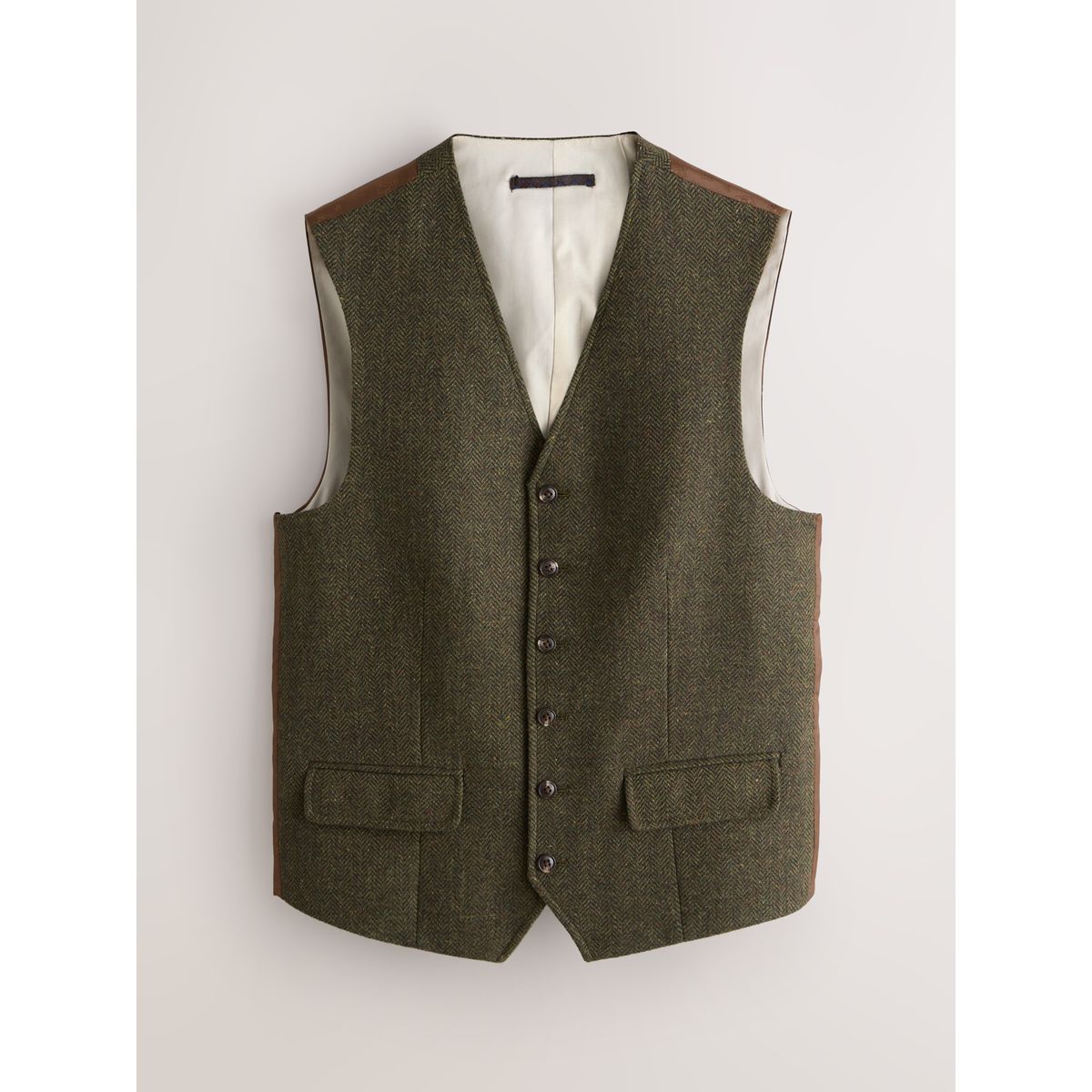 Gilet de costume en laine mélangée à chevrons vert, NEXT