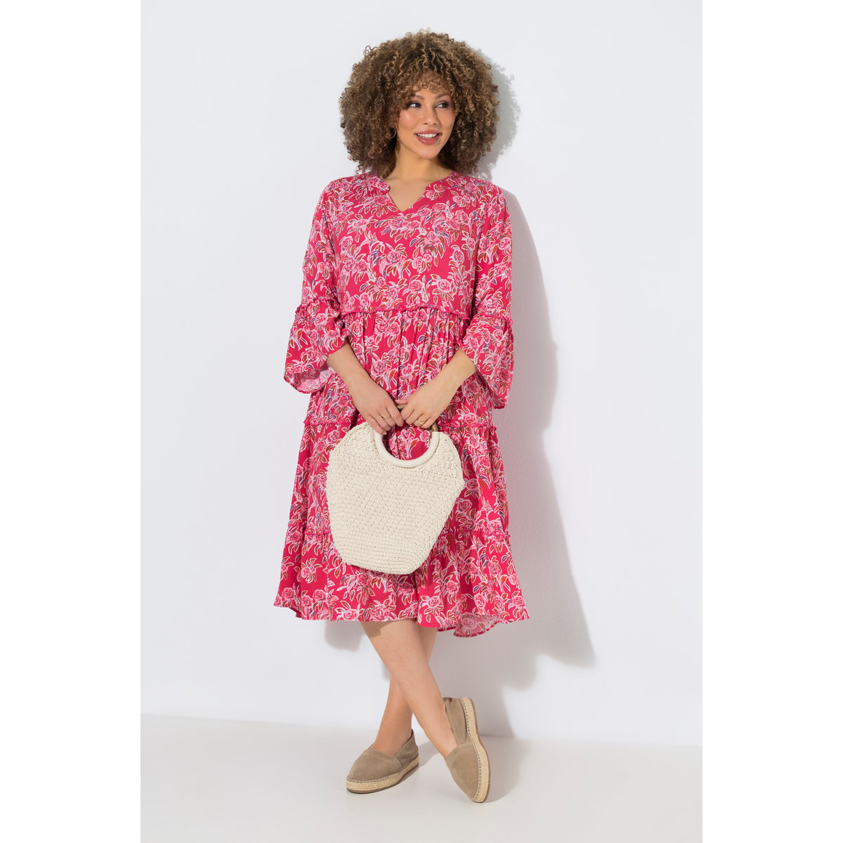 Robe caftan à volant magenta, ULLA POPKEN