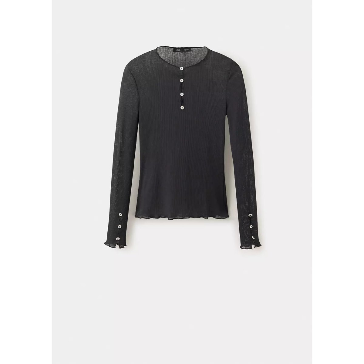T-shirt semi-transparent à boutons noir, MANGO