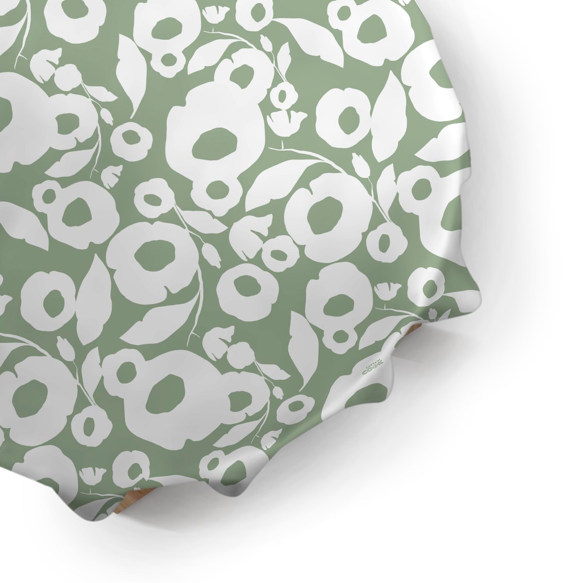 Nappe de table ronde Fleurs stylisées de printemps vert sauge, blanc, ART FOR THE HOME