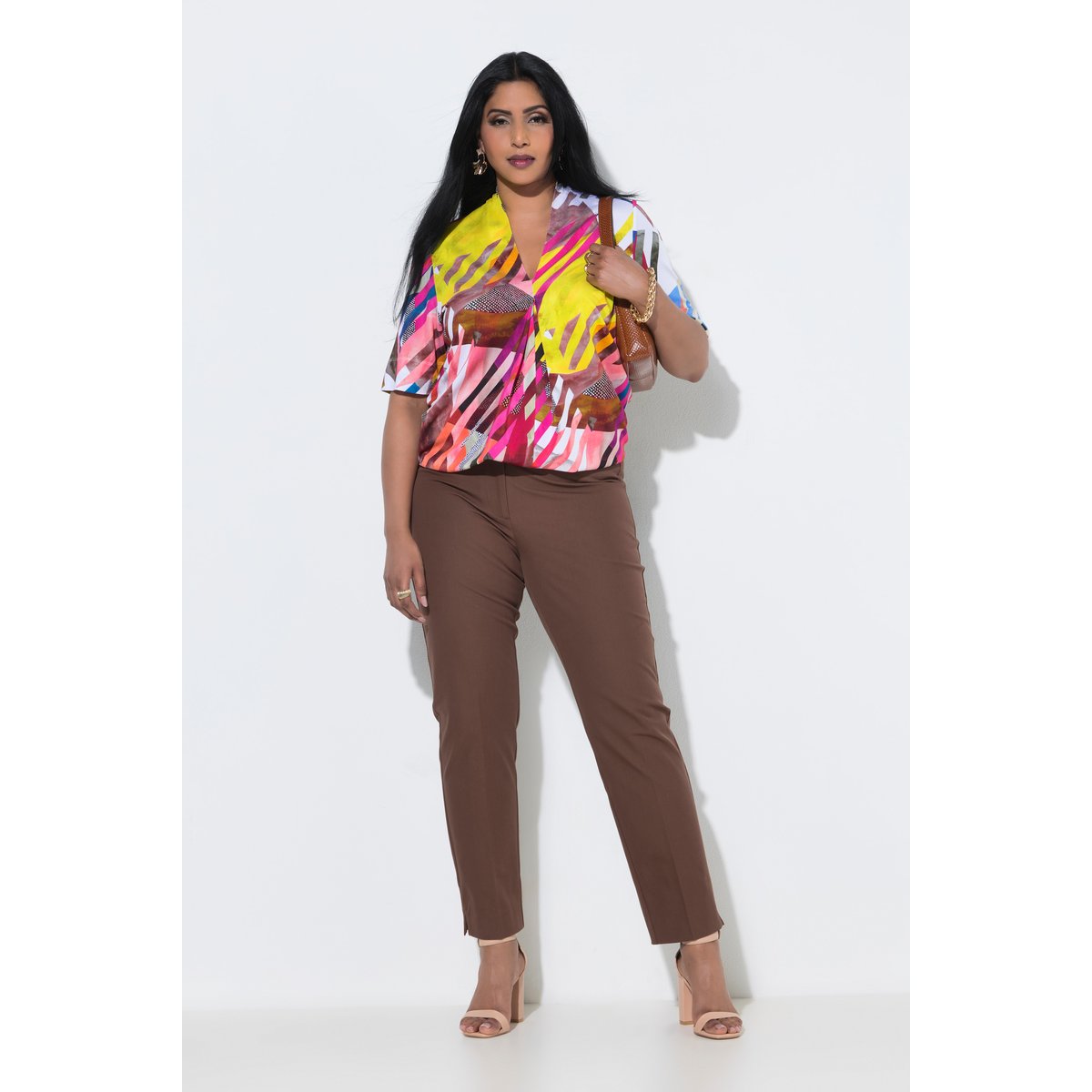 Pantalon, plis repassés, jambe étroite marron, ULLA POPKEN