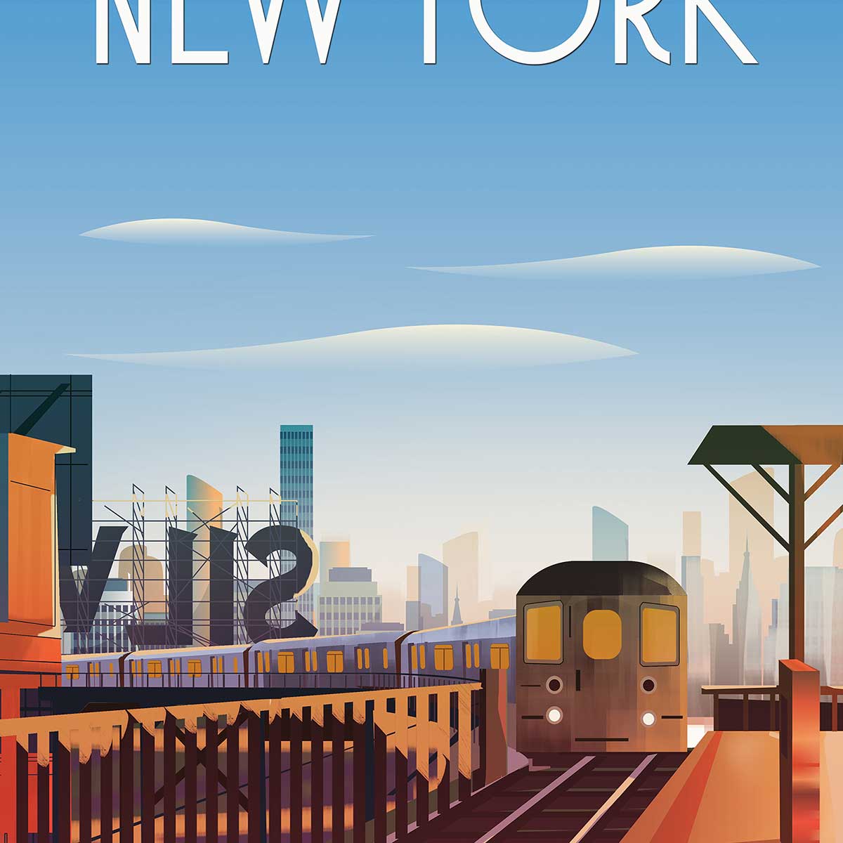Affiche ville voyage New York City affiche + cadre en bois - noir, HEXOA