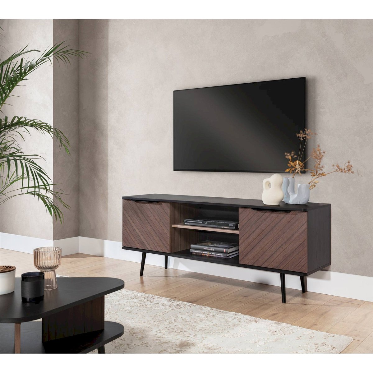 Meuble tv collection RINNILI noir graphite et effet bois captains deck, RECOLLECTION