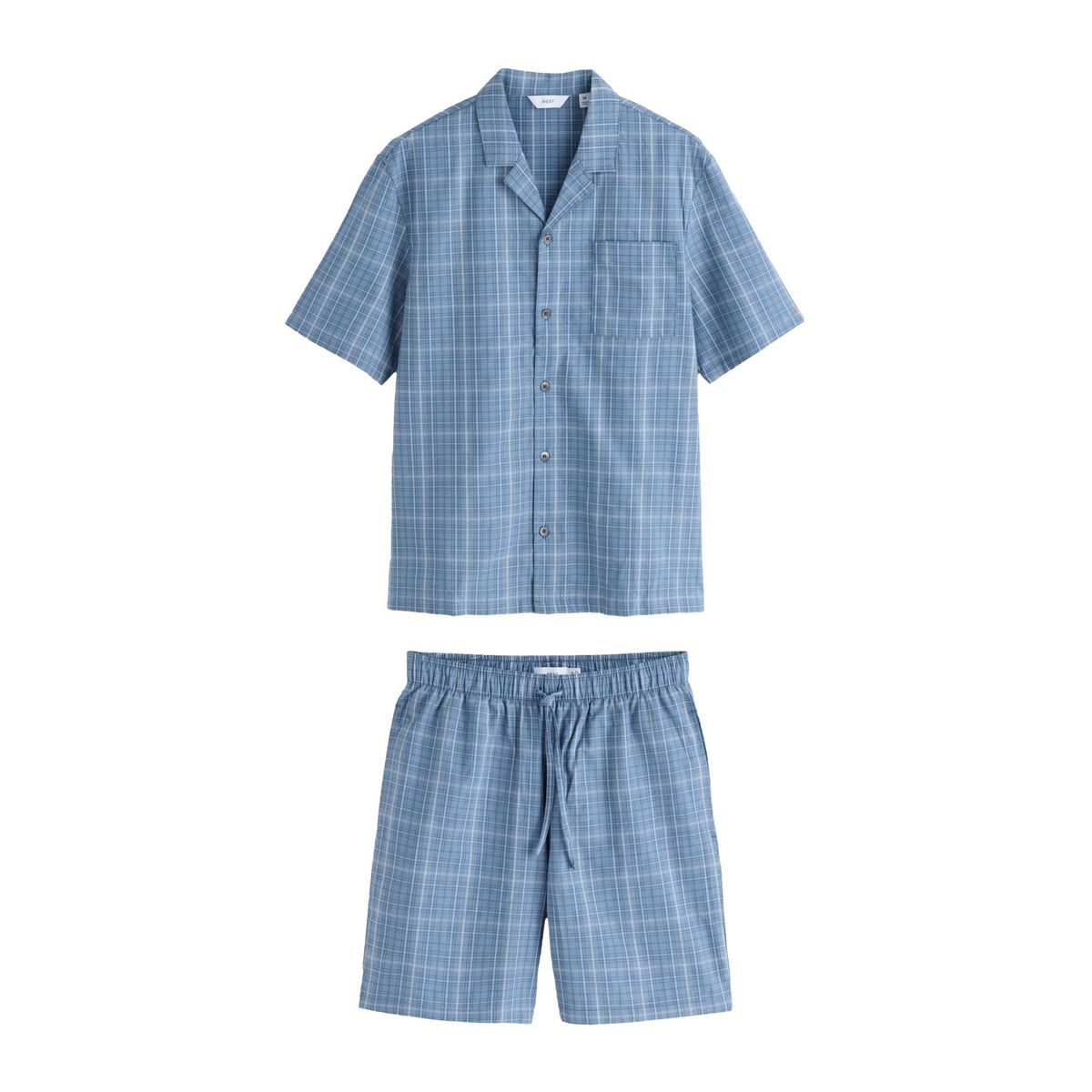 Pyjama boutonné à carreaux et manches courtes bleu, NEXT