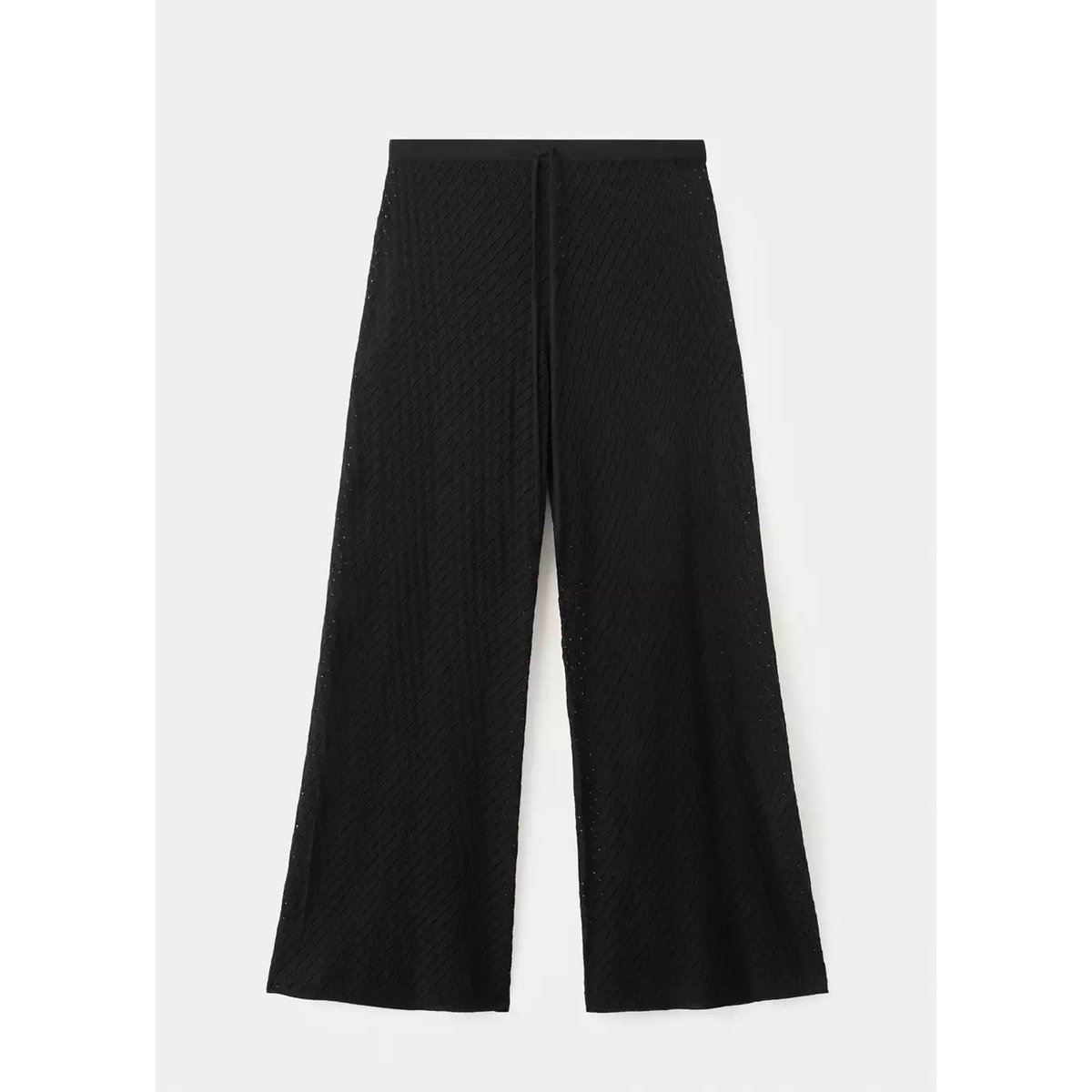 Pantalon droit maille côtelée noir, MANGO