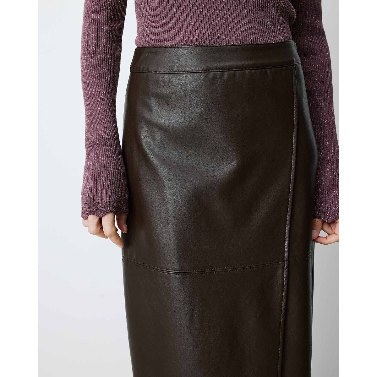 Jupe midi simili-cuir, AENOR chocolat, GRACE & MILA