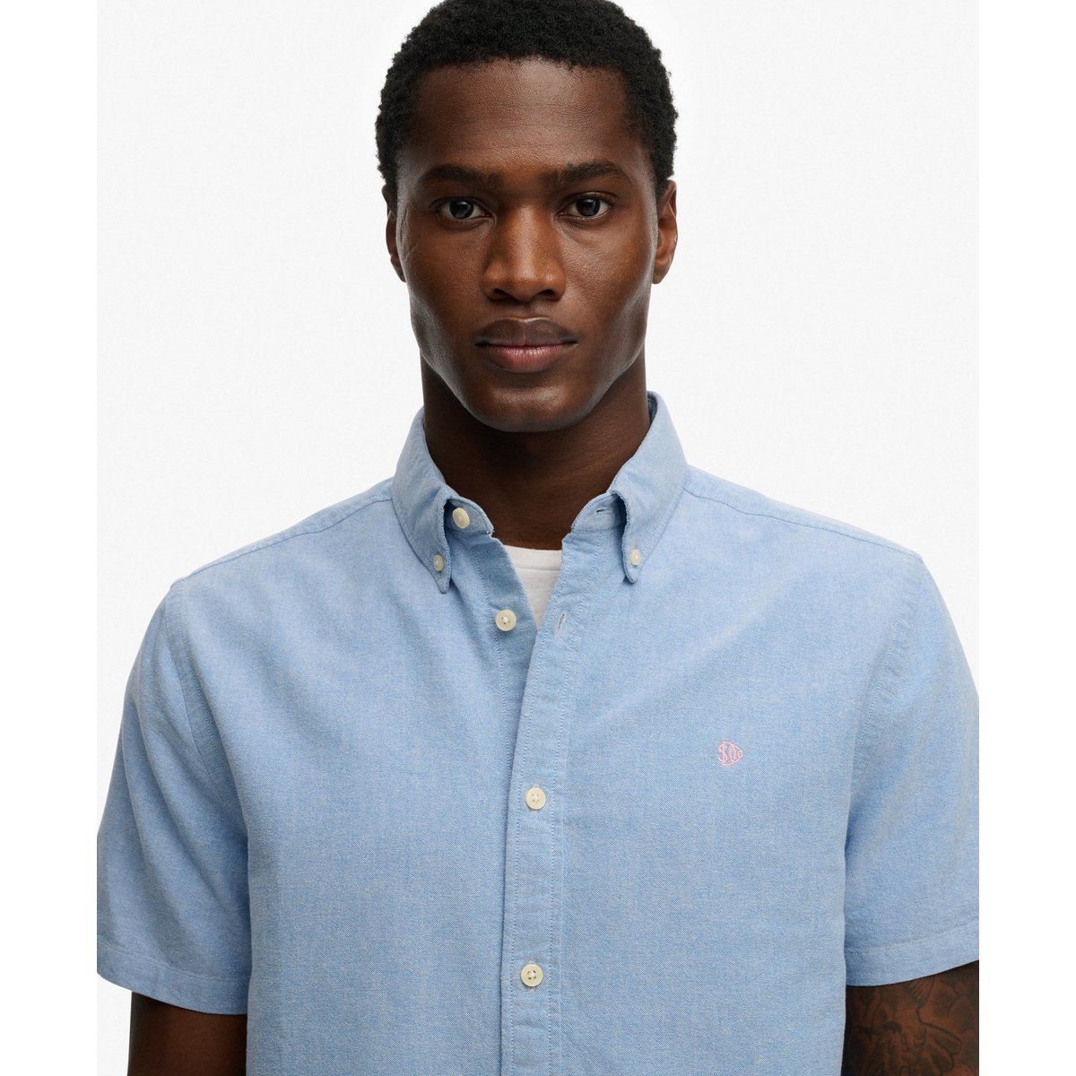 Chemise Oxford Preppy à manches courtes chambray bleu ciel, SUPERDRY