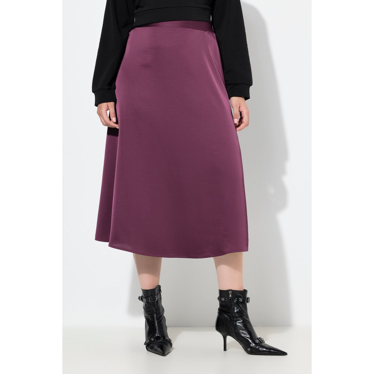 Jupe midi en satin rouge vin foncé, ULLA POPKEN