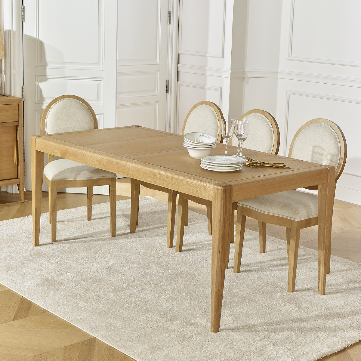 Table à manger en chêne aux angles arrondis, 8 couverts en chêne, 180 x 90 cm TENNESSEE beige, ROBIN DES BOIS