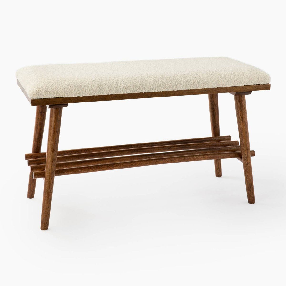 Banc en bois de chêne et assise en coton gratté, 80 x 35 x 45 cm marron, MONOPRIX