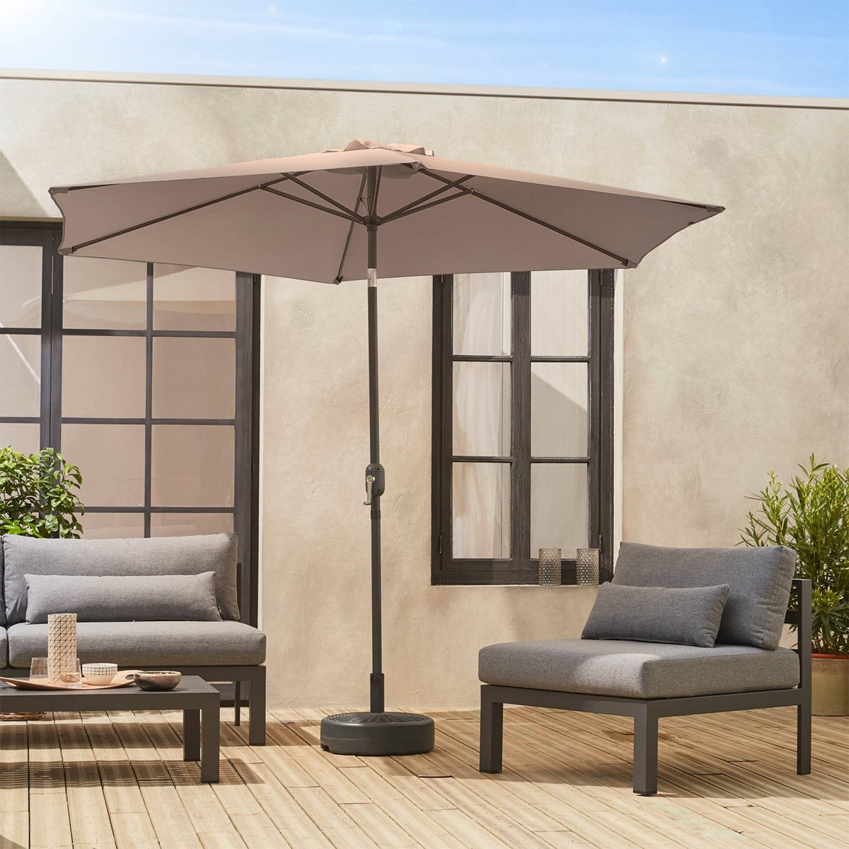 Parasol rond 3m avec mât central TOUQUET taupe, SWEEEK