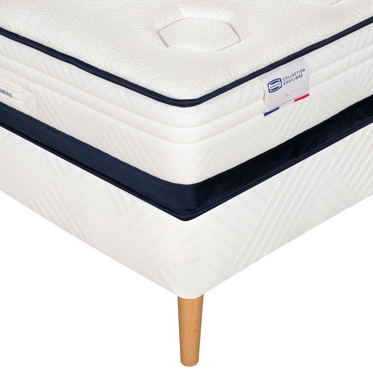 Ensemble L'INEDIT, matelas Hybride 180x200, ferme, H27 + 2 sommiers blanc, SIMMONS