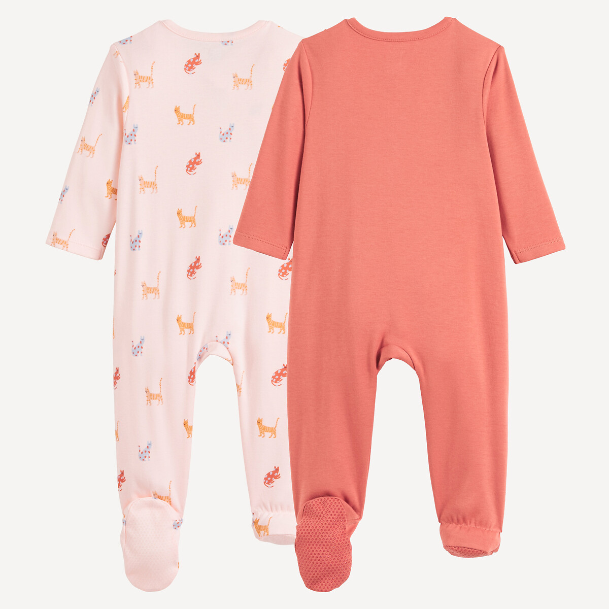 Set van 2 1-delige pyjama's, katoen, kattenprint roze+kastanje, LA REDOUTE COLLECTIONS