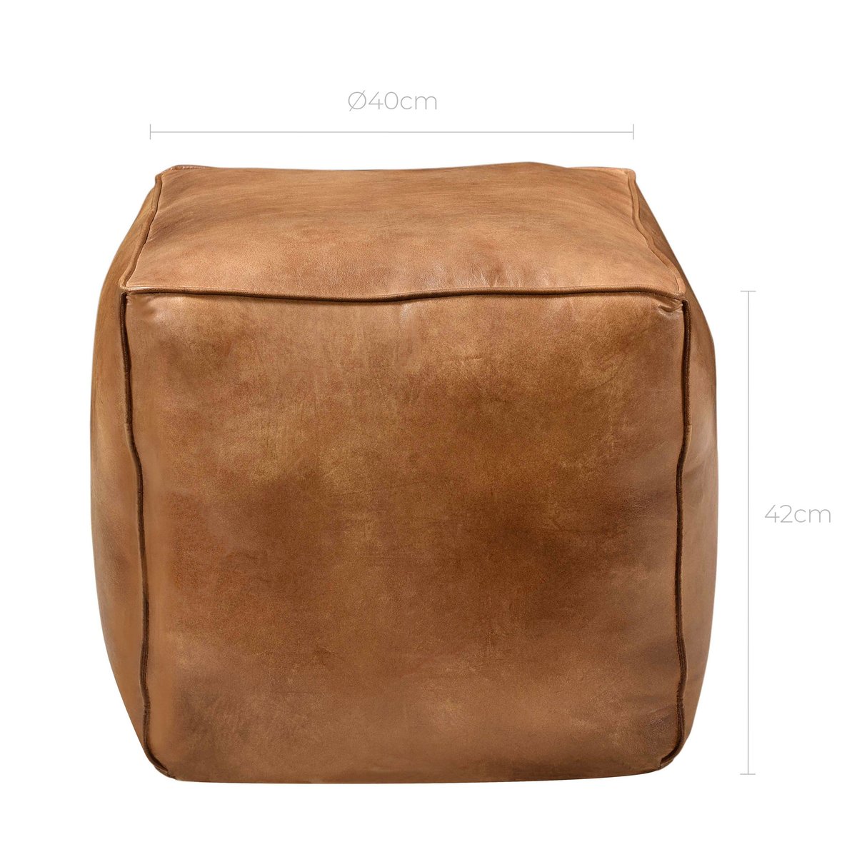 Pouf carré en cuir 40 cm - ARRAH marron vieilli, MAISON PAVANE